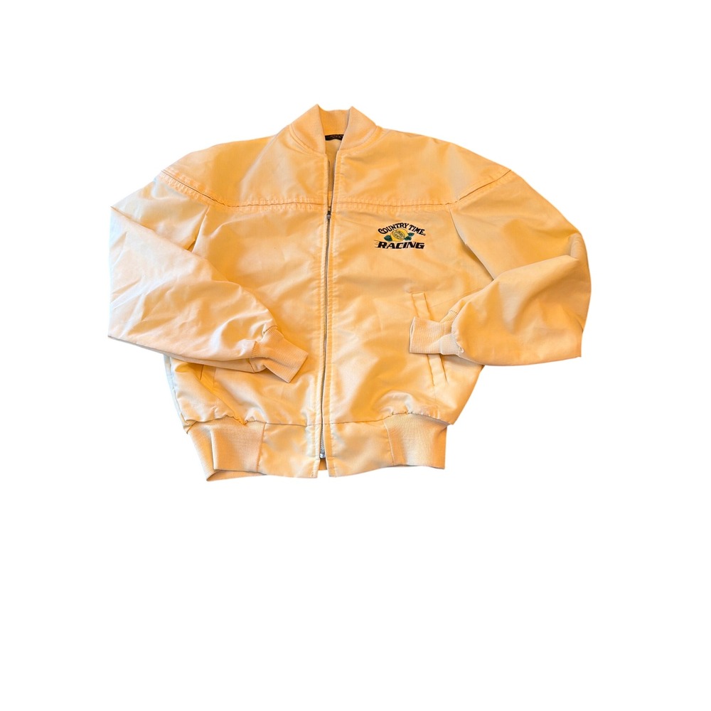 Country Time Racing Jacket Yellow Vintage Bomber Made In USA Embroidered Logo M